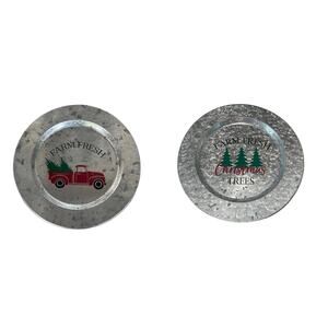 6 Piece Christmas Tree Truck Farm Fresh Galvanized Charger Plate Holiday Tray